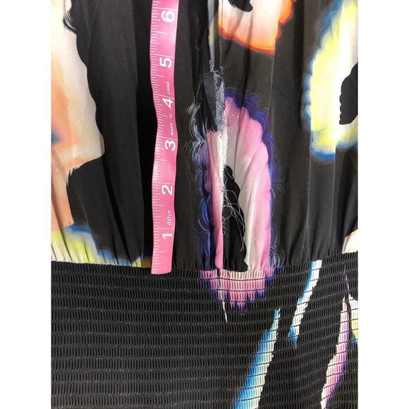 A.L.C. Leah Dress Printed Long Sleeve Smocked Waist A-Line Maxi Black Multi 0 - Picture 5 of 10